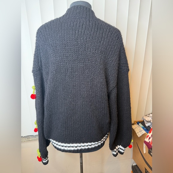 Maeve Anthropologie Black Cherry Appliqué Open-Front Women's Sweater One Size - Picture 7 of 10